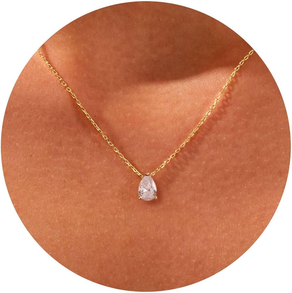VRIUA Diamond Necklaces for Women, Dainty Gold/Silver Necklace 14K Gold/White Gold Plated Layered Necklace Simple Diamond Gold Necklace for Women Trendy Jewelry