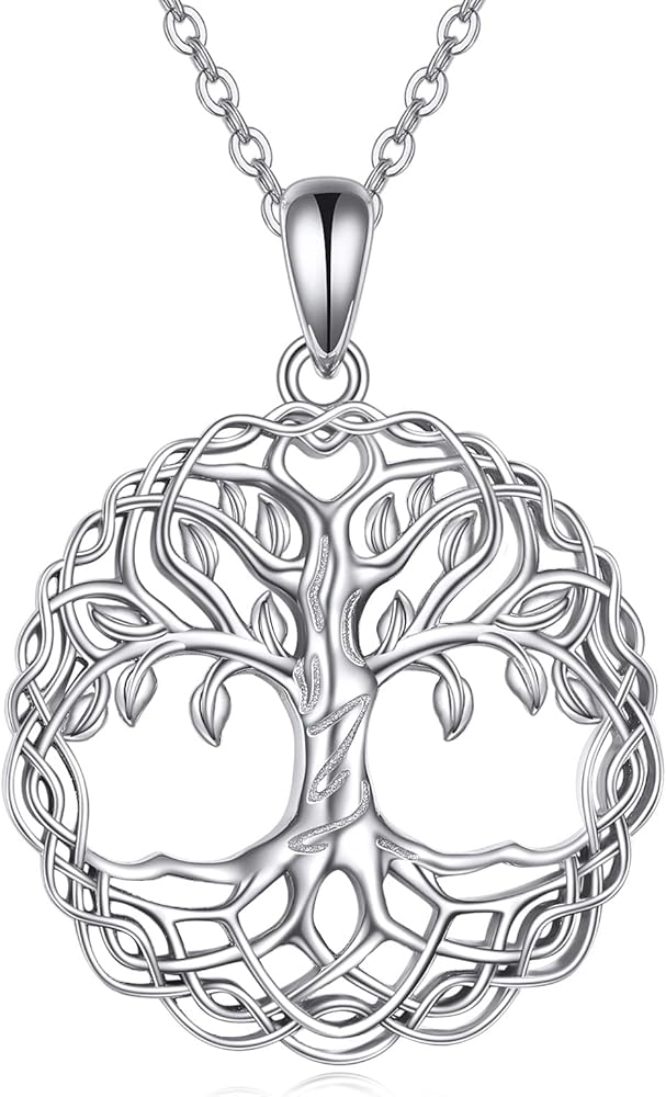 Celtic Necklace 925 Sterling Silver Tree of Life/Witches Knot/Claddagh/Peace Sign/Viking/Hamsa/Pentagram/Ankh Pendant Necklace Celtic Jewelry Gift for Women Men