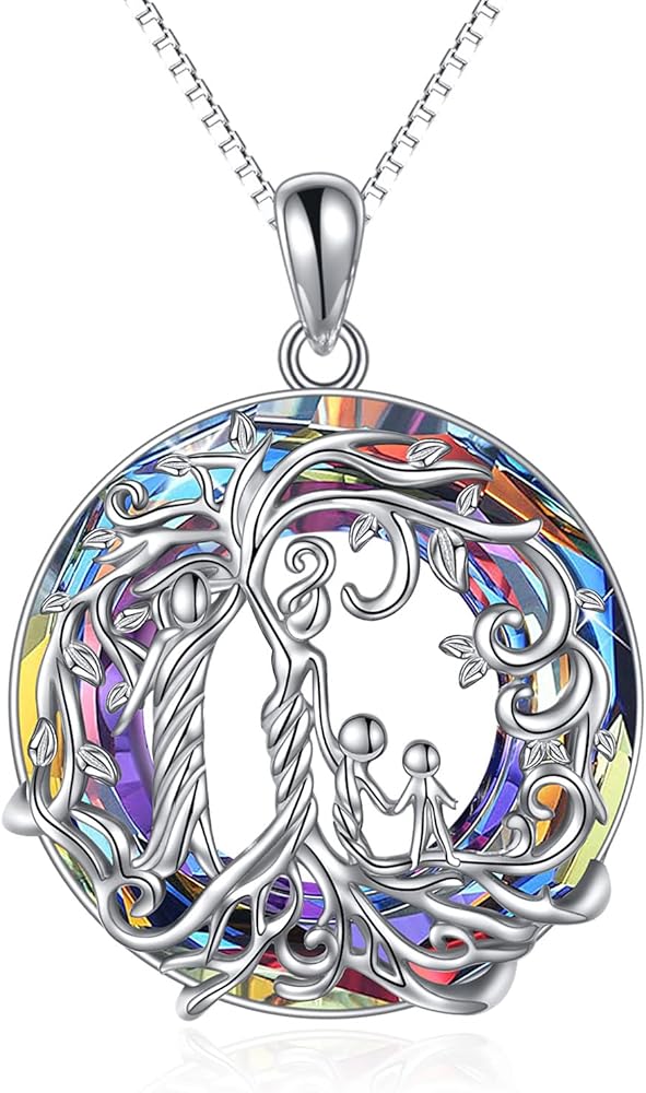 TOUPOP s925 Sterling Silver Mothers and 1 to 5 Sons or Daughters Family Tree of Life Pendant Necklace with Crystal, Birthday Anniversary Christmas Mothers Day Jewelry Gifts for Women Mom