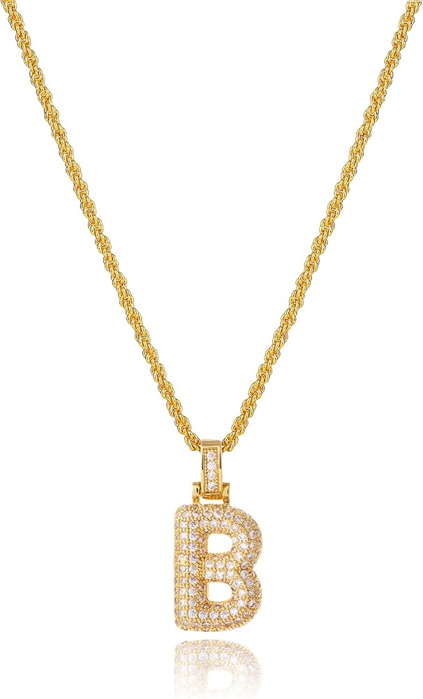 Women's Bubble Letter Necklace with Rope Chain 14K Gold Plated Initial Necklace Dainty Cubic Zirconia Balloon Pendant Necklace Mother's Day Valentine's Day Gifts