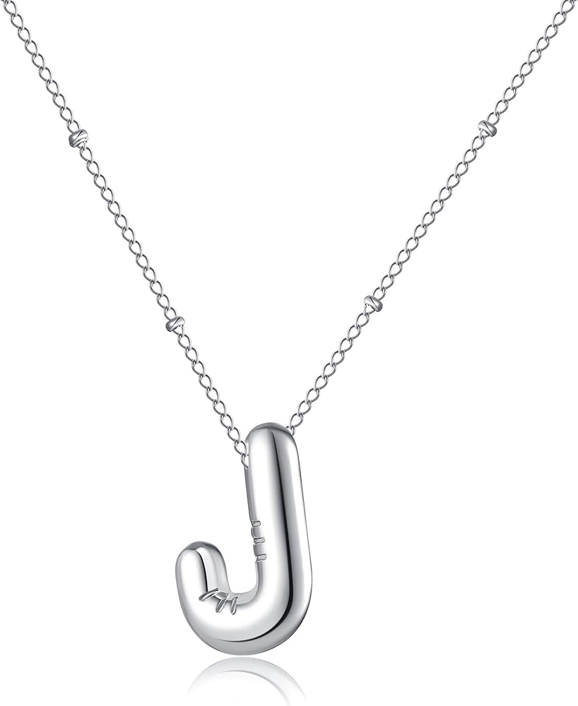 Bubble Letter Necklace for Women,14K Gold Plated Dainty Balloon Initial Pendant Necklace for Girls,Charm Puffy Name Personalized A-Z Alphabet Jewelry Gift