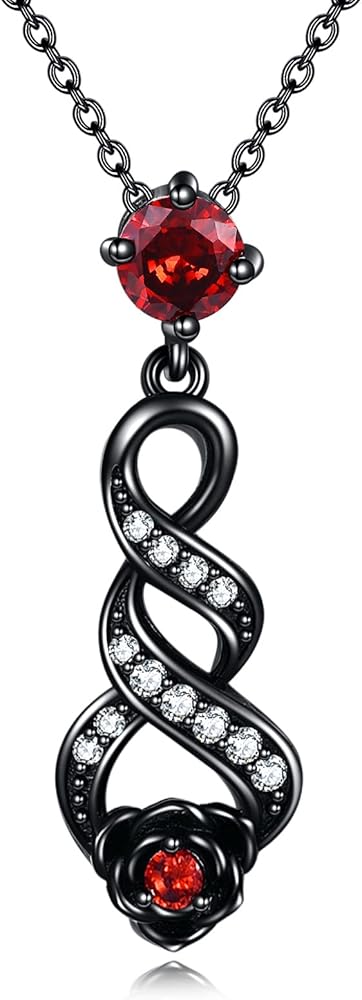 URONE Black Rose Necklace Sterling Silver Rose Infinity Pendant Necklace Rose Valentine's Day Jewelry Gifts for Women