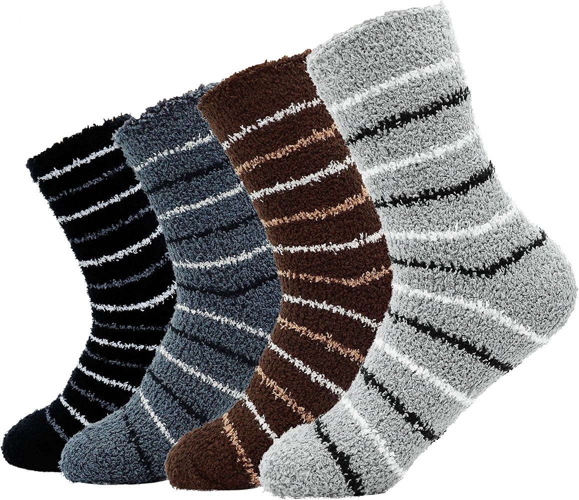 Bienvenu Men's 4 Pack Winter Thick Socks Warm Comfort Soft Fuzzy Floor Socks