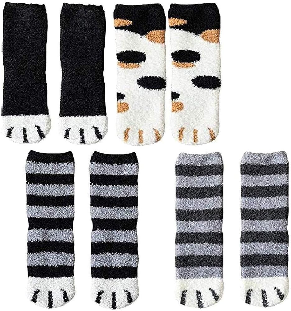 TUNUSKAT Fuzzy Socks for Women Fluffy Soft Slipper Winter Warm Thick Comfy Fleece Non Slip Home Socks Cute Animal Socks