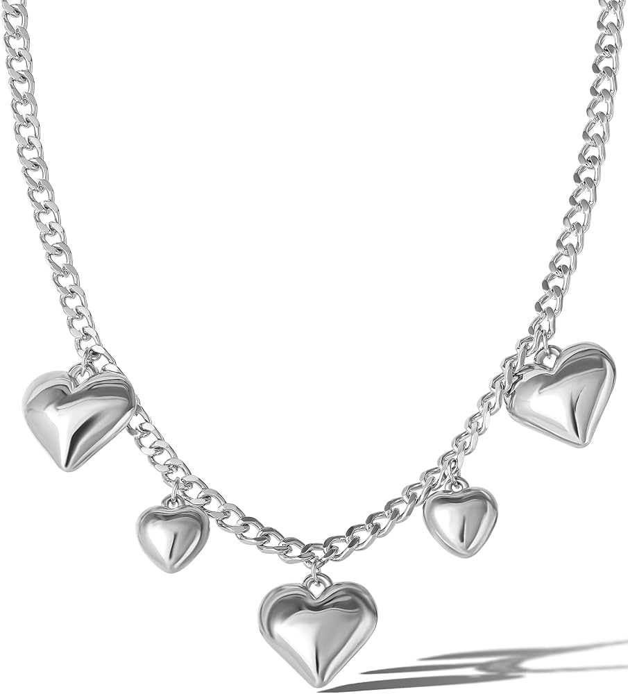 Jessica Simpson Heart Pendant Necklace for Women 16", Silver-Tone Costume Necklace with Heart Pendants