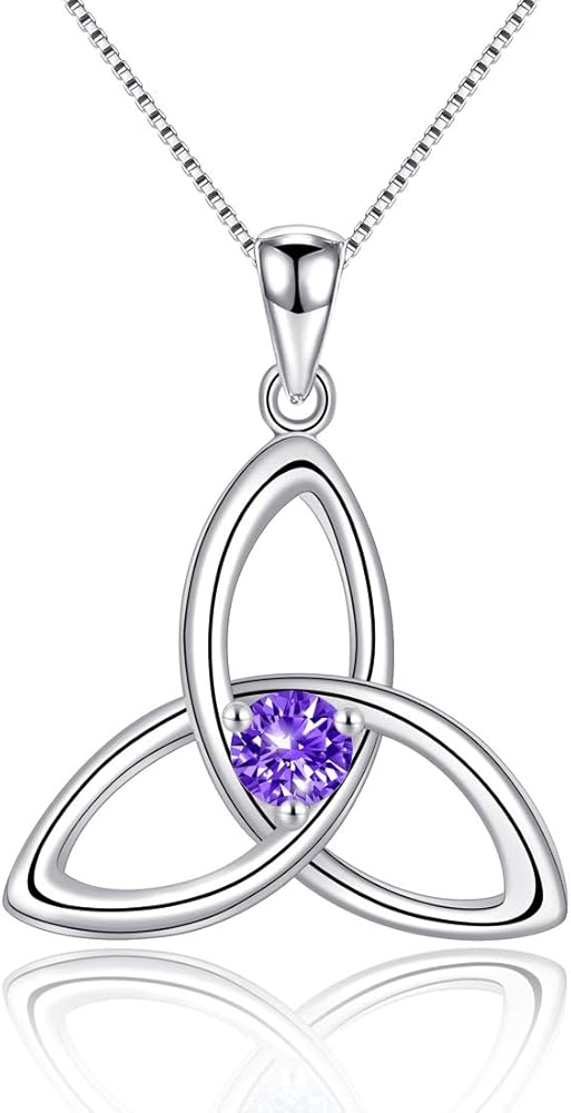 Irish Celtic Triquetra Knot Birthstone 925 Sterling Silver Pendant Necklace for Women Rhodium Plated Healthcare Fine Jewelry
