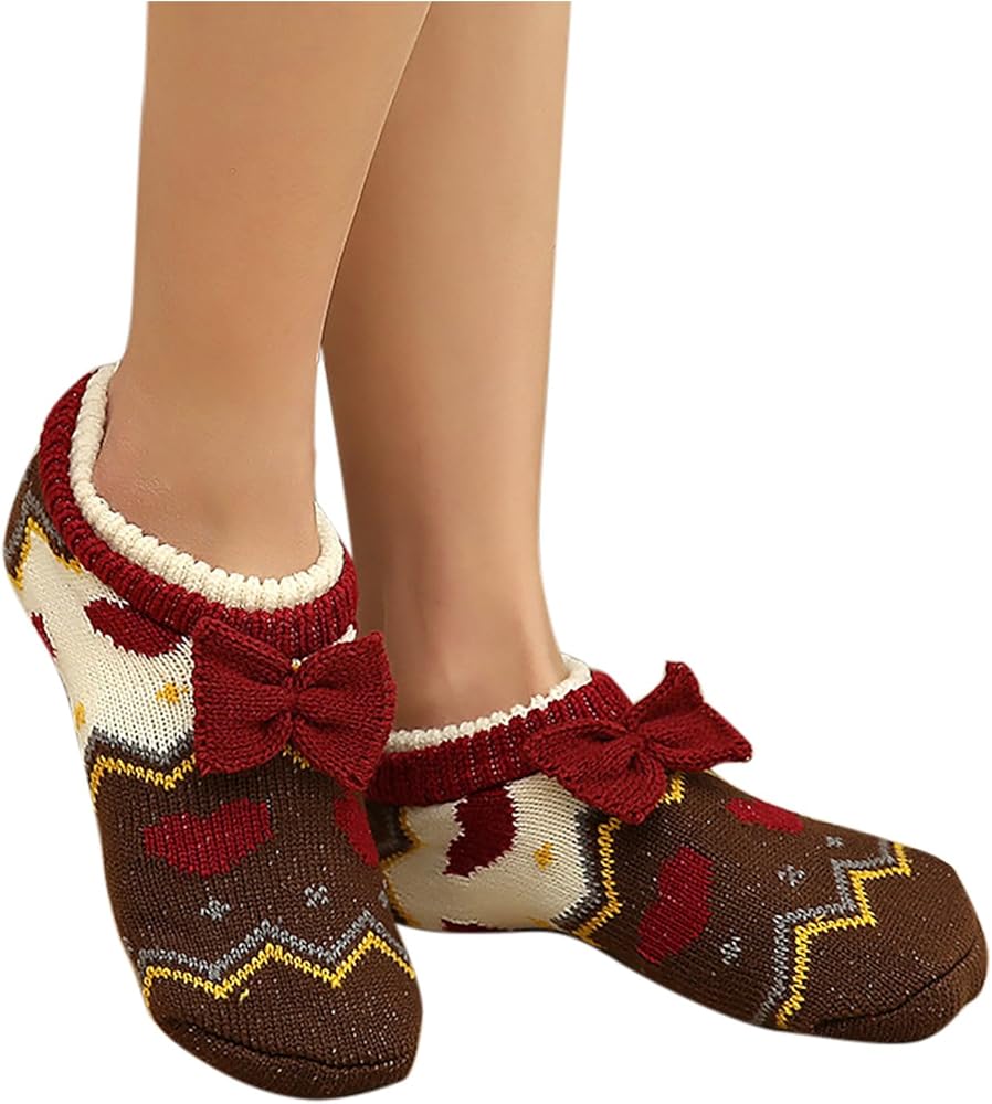 Fuzzy Socks for Women with Grippers Non Slip Christmas Socks Thick Knit Socks Comfy Winter Warm Home Sleeping Socks