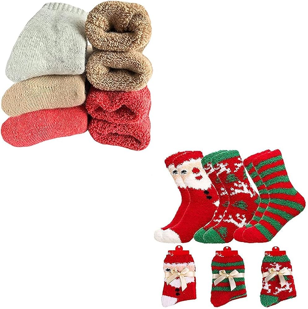 Yoicy Womens Super Thick Wool holiday Christmas Fuzzy Fluffy Crew Socks For Winter (2Pack),One Size