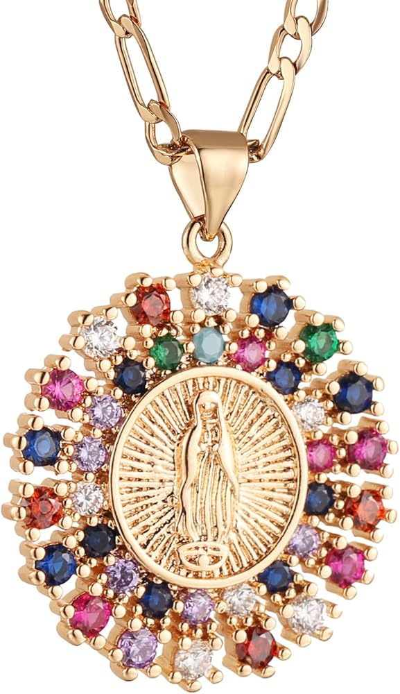 HZMAN 14K Gold Plated Virgin Mary Prayer Necklace Our Lady of Guadalupe Amulet Pendant for Women Jewelry Gift