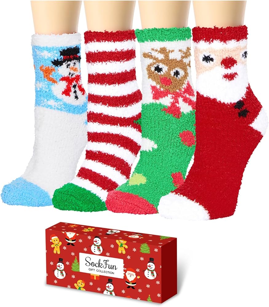 Christmas Gifts Stocking Stuffers for Women Girls Teens - Fuzzy Socks Fluffy Warm Winter Cozy Socks 4 Pack
