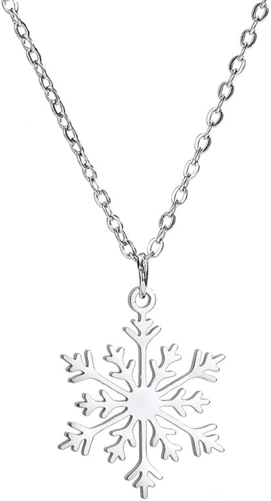 OIDIMS Snowflake Christmas Pendant Necklace Winter Jewelry Friendship Dainty Necklace Christmas New Year Holiday Gifts for Women Snow Lovers Stainless Steel Adjustable Link Chain