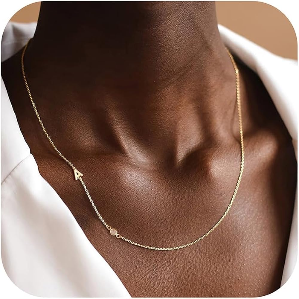 Turandoss Gold Initial Necklaces for Women - Dainty Gold Necklace Simple Sideways Letter Pendant with Cubic Zirconia Name Necklace Gold Jewelry Gifts for Women Teen Girl Gifts Trendy Stuff