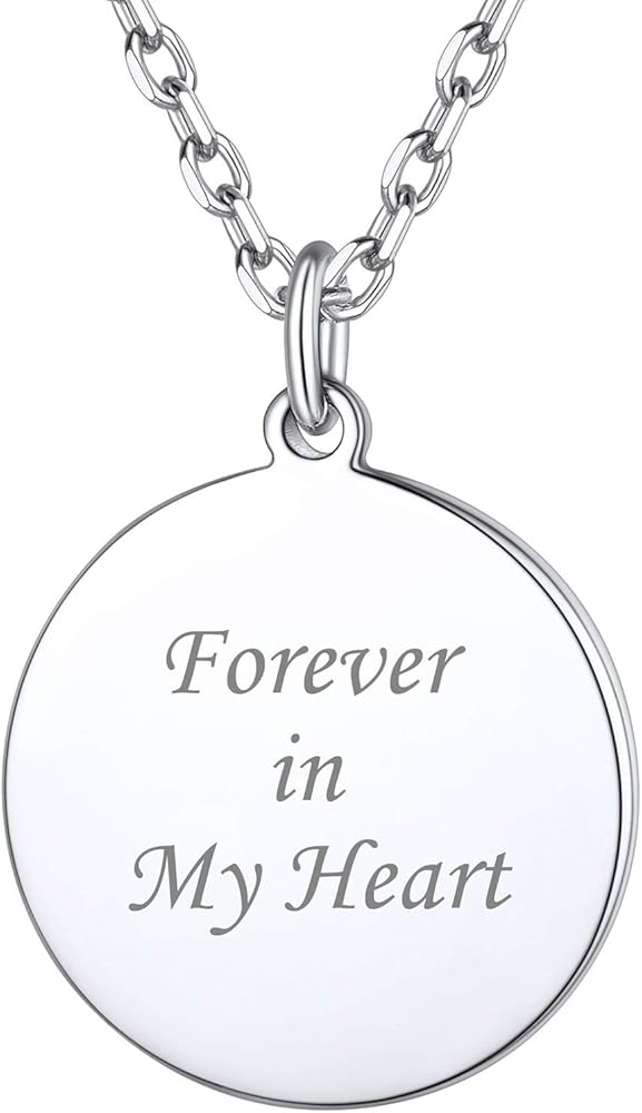 ChicSilver Personalized Custom Message Necklace 925 Sterling Silver Round/Heart/Dog Tag Pendant with 18 Inches Chain, Valentine's Day Birthday Gift for Men Women