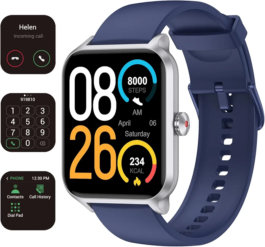 Smart Watch(Answer/Make Call), 1.69" Fitness Tracker with Heart Rate Blood Oxygen Monitor, Sleep Monitor Health Tracker, 100+ Sports Modes, Step Counter, IP68 Waterproof Fitness Watch for Android iOS