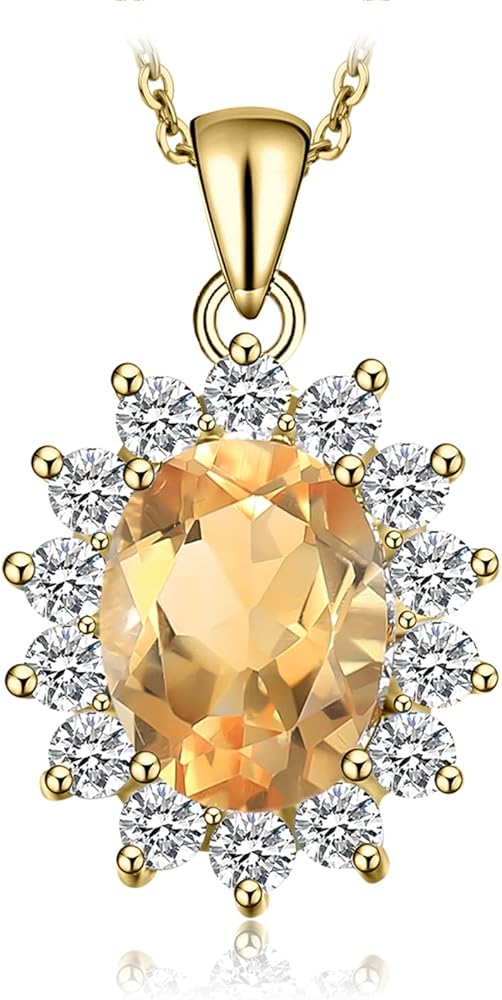 JewelryPalace Princess Diana Kate Middleton Natural Amethyst Citrine Garnet Peridot Topaz Created Ruby Sapphire Simulated Emerald Pendant Necklace for Women, 925 Sterling Silver Gemstone Jewelry Set