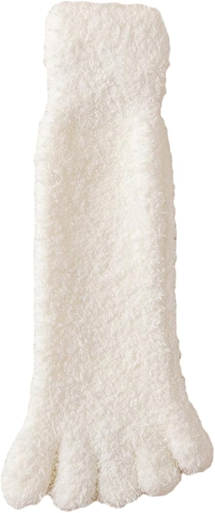 Womens Fuzzy Toe Socks Solid Color Winter Thick Thermal Warm Coral Fleece Furry Five Finger Socks Casual Home Sleep