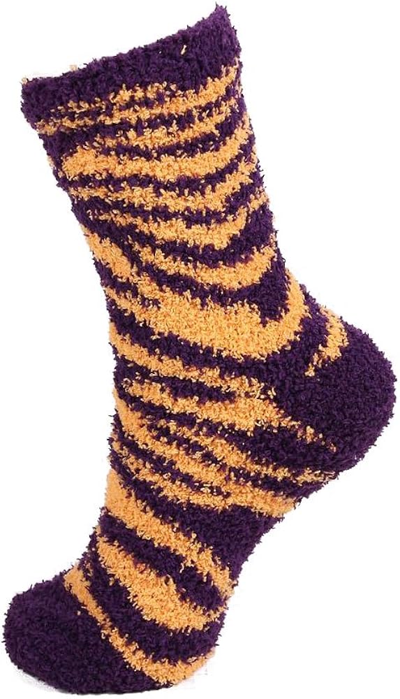 BambooMN Super Soft Microfiber Fuzzy Team Spirit Socks - Zebra Print - 8 Options 4 Pairs