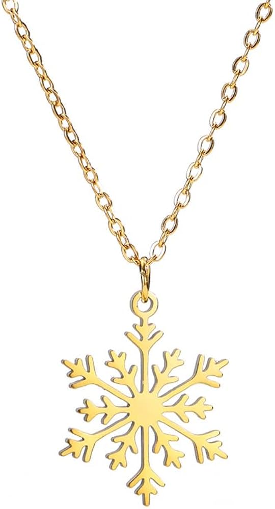 OIDIMS Snowflake Christmas Pendant Necklace Winter Jewelry Friendship Dainty Necklace Christmas New Year Holiday Gifts for Women Snow Lovers Stainless Steel Adjustable Link Chain