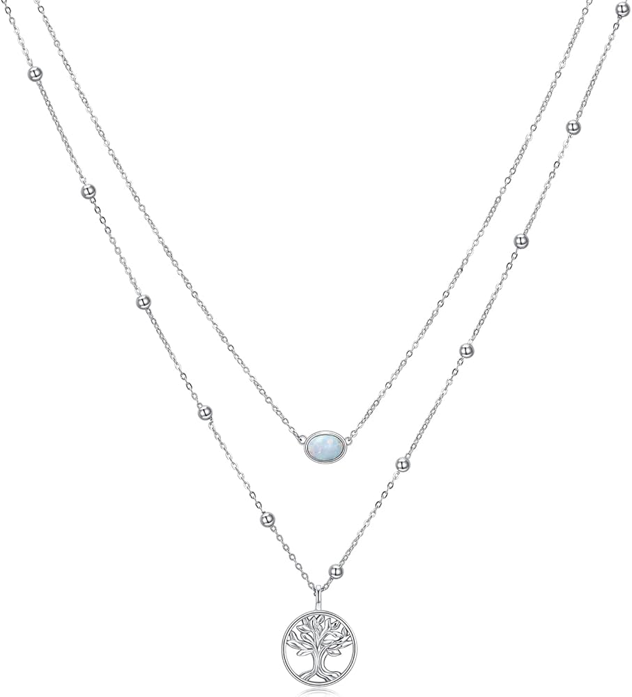 MONGAS Tree of Life/Lotus/Daisy/Layered Necklace Sterling Silver Stacked Layered Choker Necklace Jewelry Gifts for Women