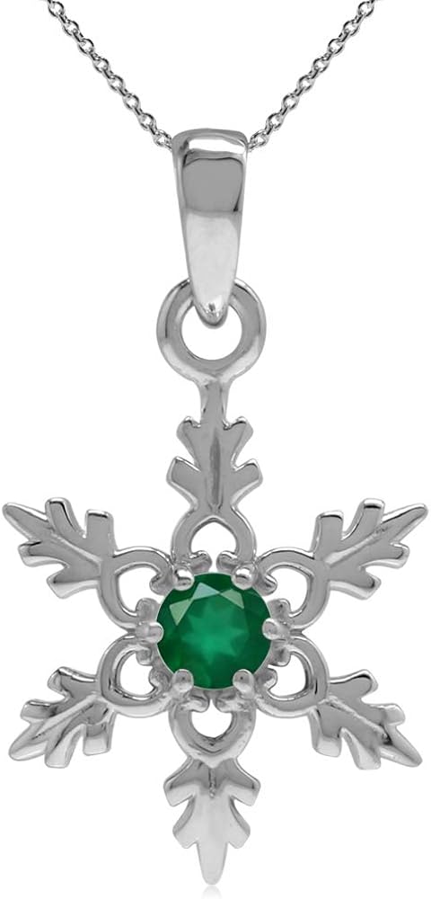 Silvershake Birthstone Gemstone White Gold Plated or Yellow Gold Plated 925 Sterling Silver Christmas Snowflake Dangle Earrings or Pendant or Pendant with 18 Inch Chain Necklace Jewelry for Women
