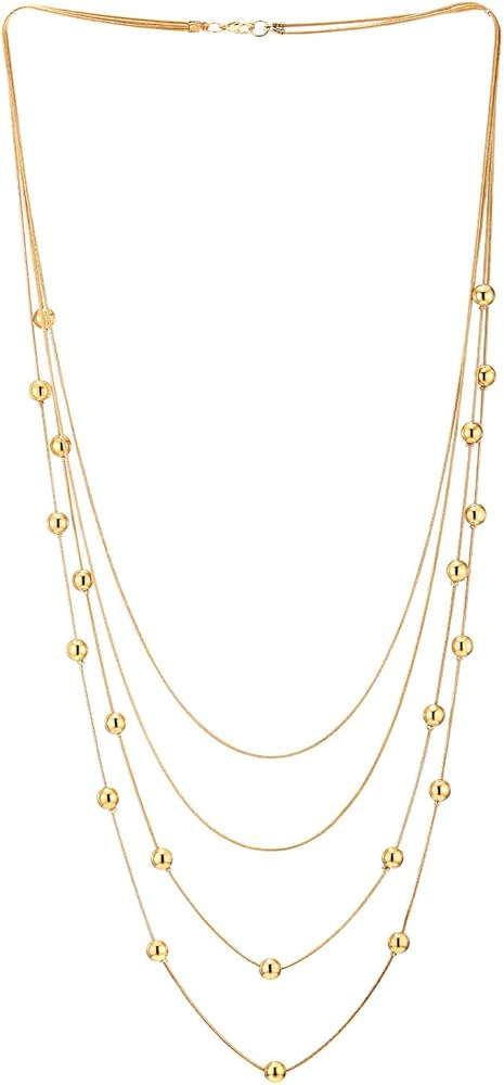 COOLSTEELANDBEYOND Statement Necklace Waterfall Multi-Strand Layered Long Chains with Ball Charm Pendant