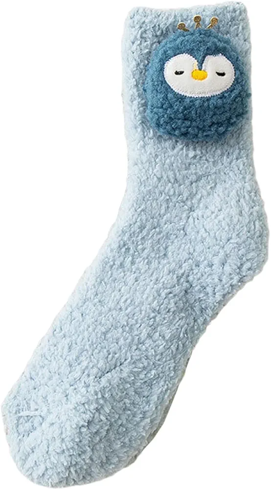 Japanese Women Girl Cute Coral Fleece Slipper Socks 3D Stuffed Animal Doll Thick Warm Thermal Fuzzy Floor Sleeping Socks
