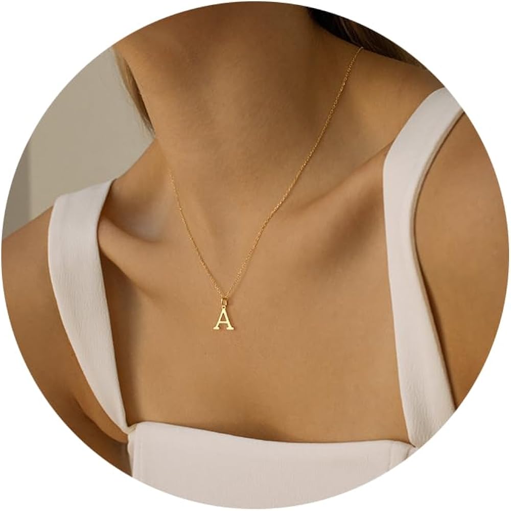 Ovian Gold Initial Necklace for Women, 18K Gold Plated Stainless Steel Delicate Letter Pendant Necklace Personalized Name Necklace