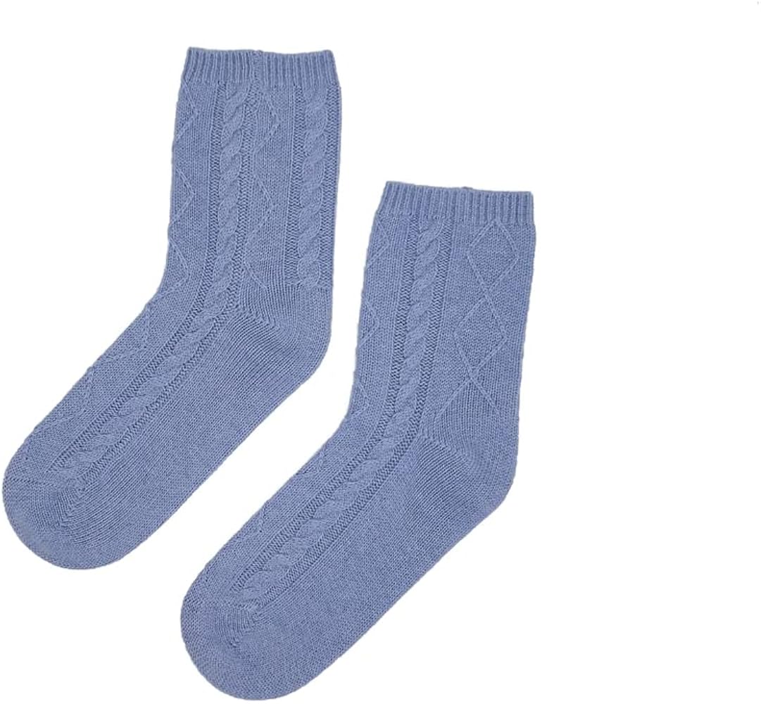 100% Pure Cashmere Women's Sleep Socks, 3-Ply Ultra Soft Cozy Cable Knit, Luxury Bed Socks for Warmth, Comfort, and Lounging