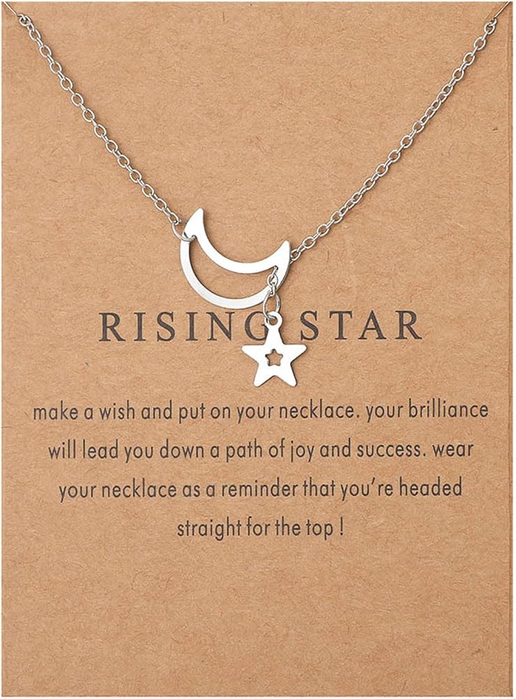 Hollow Out Crescent Moon Star imitation Pearl Bead Pendant Chain Necklace Adjustable Polished Paper Card Clavicle Necklace for Women Friend Friendship Jewelry Birthday Gift