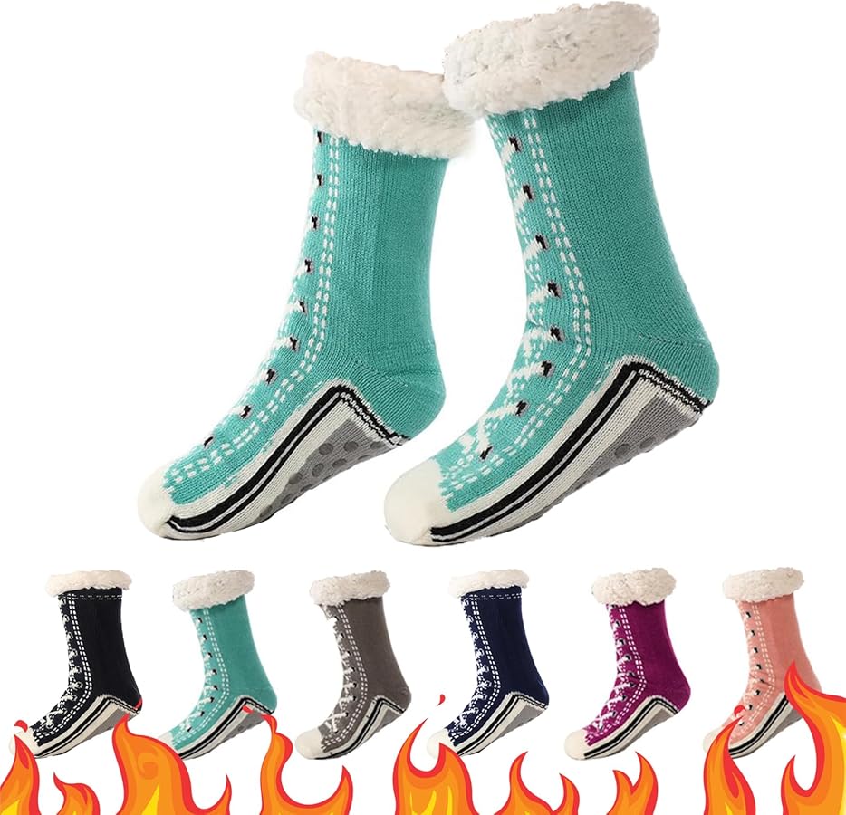 Ultra-thick Cashmere Slipper Home Socks, Slipper Socks For Women With Grippers, Womens Non Slip Slipper Socks, Fleece Lined Socks For Women and Men, Slipper Socks Christmas Gifts