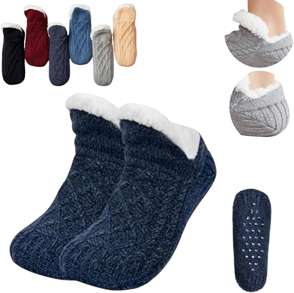 Truecups Fleece Socks,Women's Fleece-Lined Indoor Non-Slip Slipper Socks,Soft Thick Winter V-Mouth Fluffy Thermal Socks