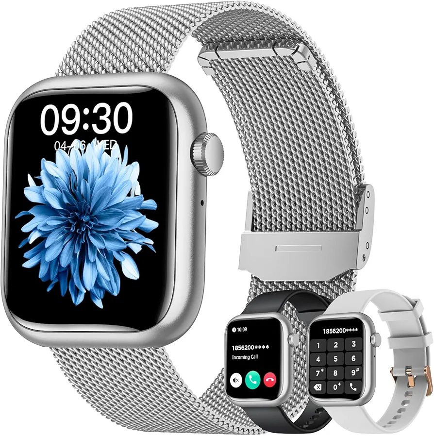 Smartwatch Women Men Android Phones iOS: Silver Smart Watches for Women Men Fitness Tracker 1.83" Touchscreen Waterproof Smartwatches with Answer/Make Call Blood Pressure Heart Rate Sport Pedometer