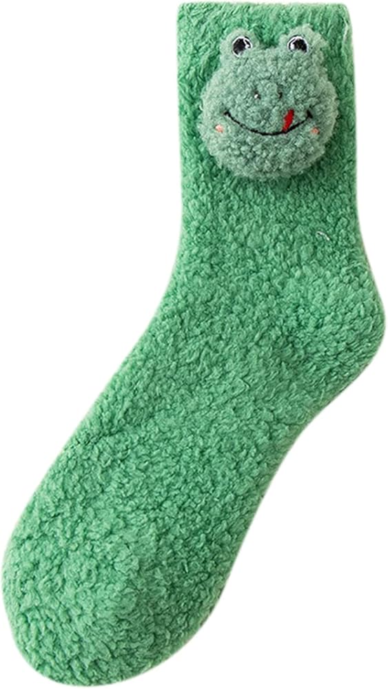 Fuzzy Socks for Women 3D Frog Plush Fuzzy Socks Cozy Soft Fluffy Cute Animal Slipper Socks Sleeping Warm Socks