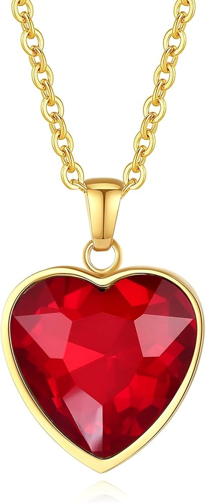YAMI Love Heart Pendant Necklace for Women, Birthstone Crystal 14K Gold Plated Jewelry Gifts for Wife Girlfriend Mom on Birthday/Valentine's/Mother's Day/Anniversary