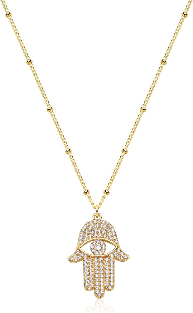 MEVECCO Gold Dainty Evil Eye Necklace for Women 18K Gold Plated Cute Delicate Solitaire Cubic Zirconia Boho Protection Evil Eye Minimalist Simple Necklace