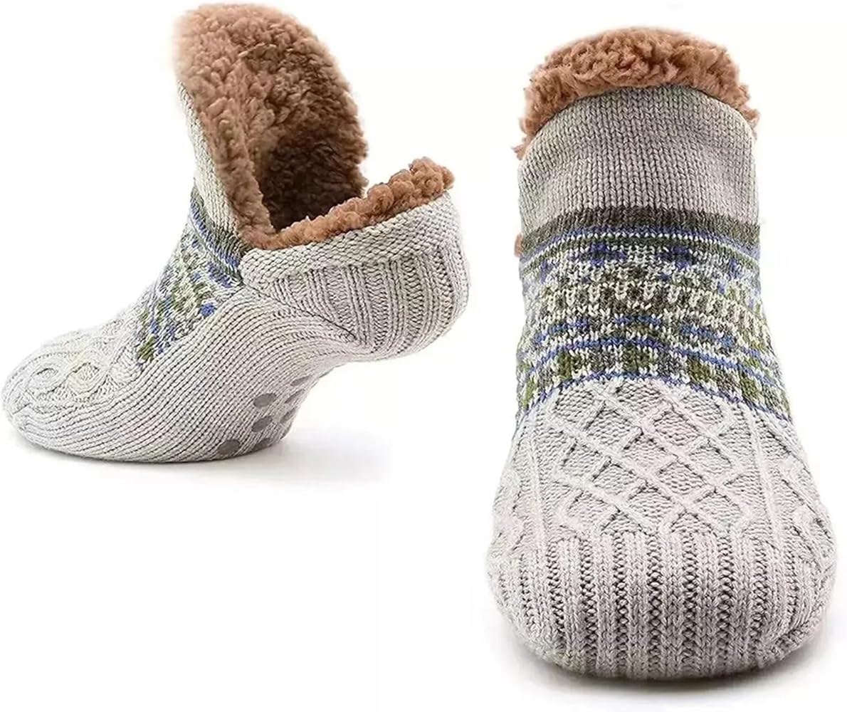 Fuzzy Warm Soft Cozy Socks for Women Men, Non Slip Fluffy Warm Socks Knitted Thick Fleece Lined Grippers Floor Socks
