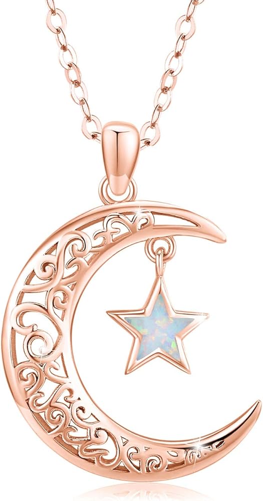 TRISHULA Moon Star Necklace, Graduation Gift 925 Sterling Silver Crescent Moon Star Sun Pendant Crescent Jewelry Gift
