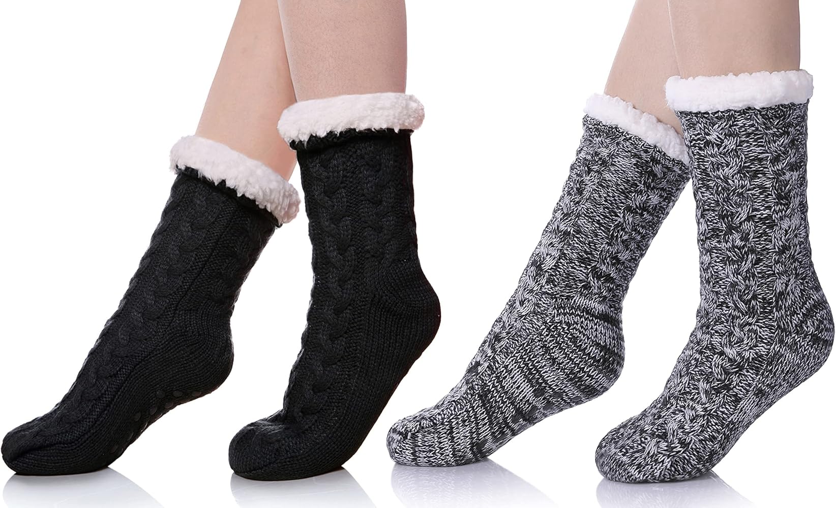 SDBING 2 Pack Women's Winter Super Soft Warm Cozy Fuzzy Fleece-lined Christmas Gift With Grippers Slipper Socks