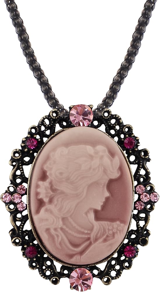 Alilang Vintage Inspired Sparkly Crystal Rhinestones Cameo Lady Victorian Maiden Pendant Necklace