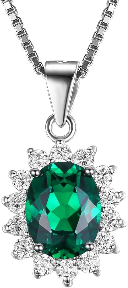 JewelryPalace Princess Diana Kate Middleton Natural Amethyst Citrine Garnet Peridot Topaz Created Ruby Sapphire Simulated Emerald Pendant Necklace for Women, 925 Sterling Silver Gemstone Jewelry Set