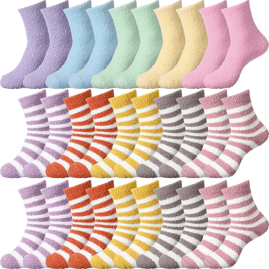 Panitay 30 Pair Womens Fuzzy Socks Winter Warm Fluffy Socks Sleep Socks for Women Cozy Microfiber Slipper Socks Thick Winter Soft Bed Socks