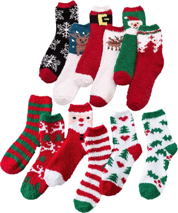 Gellwhu Christmas Fuzzy Socks for Women Girls Gifts Cute Fun Cozy Fluffy Winter Warm Slipper Xmas Holiday Socks