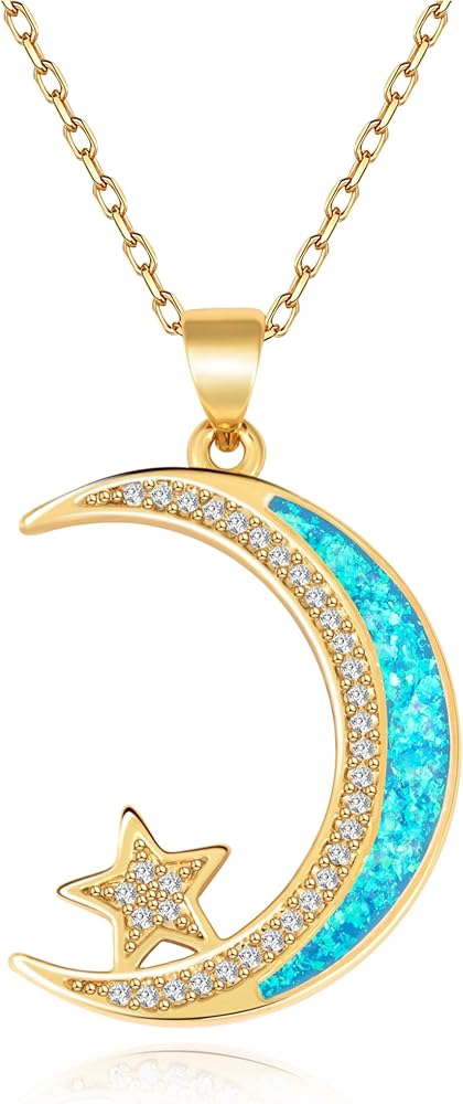 Stellar Radiance: 14K Gold Moon and Star Pendant Necklace - A Dainty, Trendy Gift for Women Moon Star Zircon Necklace Complete with a Chic Gold Chain.