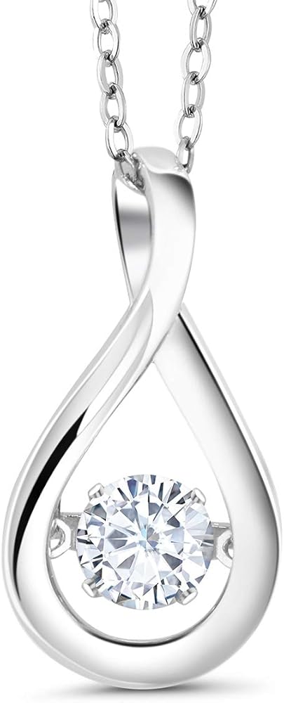 Gem Stone King Dancing Moving Rotating White Cubic Zirconia CZ Necklace For Women | In Solid 925 Sterling Silver | 3/4 Inch Pendant | Center 5MM | With 18 Inch Silver Chain