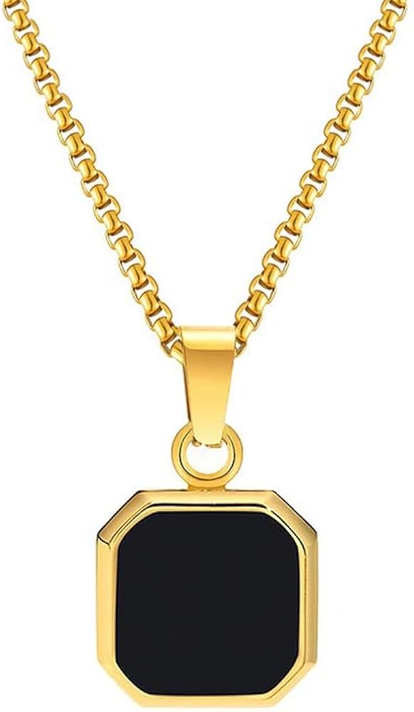 Square Black/White Mother of Pearl Pendant Necklace 18K Gold Plated Stainless Steel Jewelry Gifts with Box Chain for Women