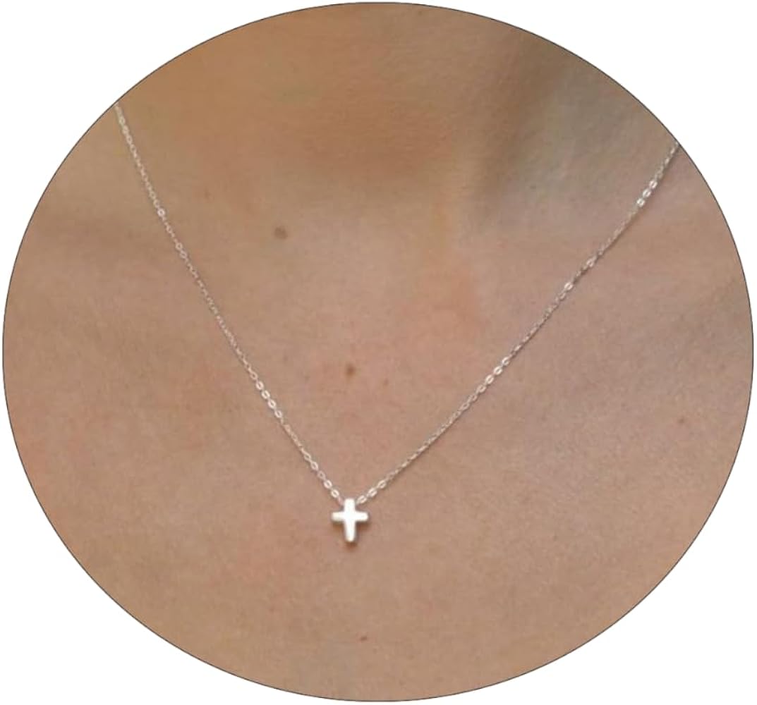 18K Gold Plated Sideways Cross Necklace for Women Stainless Steel Dainty Tiny Cross Pendant Necklace Minimalist Simple Jewelry