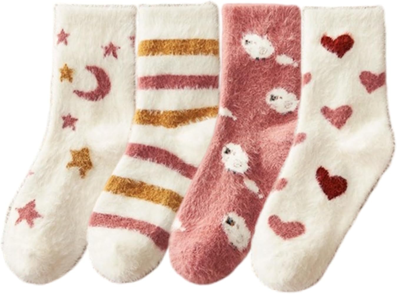 Fuzzy Socks Fluffy Socks Winter Warm Soft Slipper Home Sleeping Cute kawaii Socks 4 Pairs