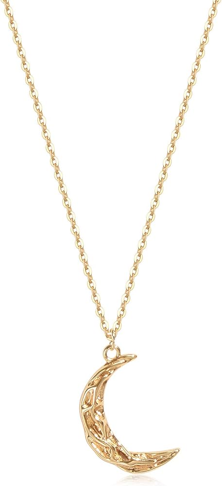 Gold Moon Pendant Necklace for Women,14K Gold Plated Dainty Chain Crescent Moon Sun Star Necklace Jewelry