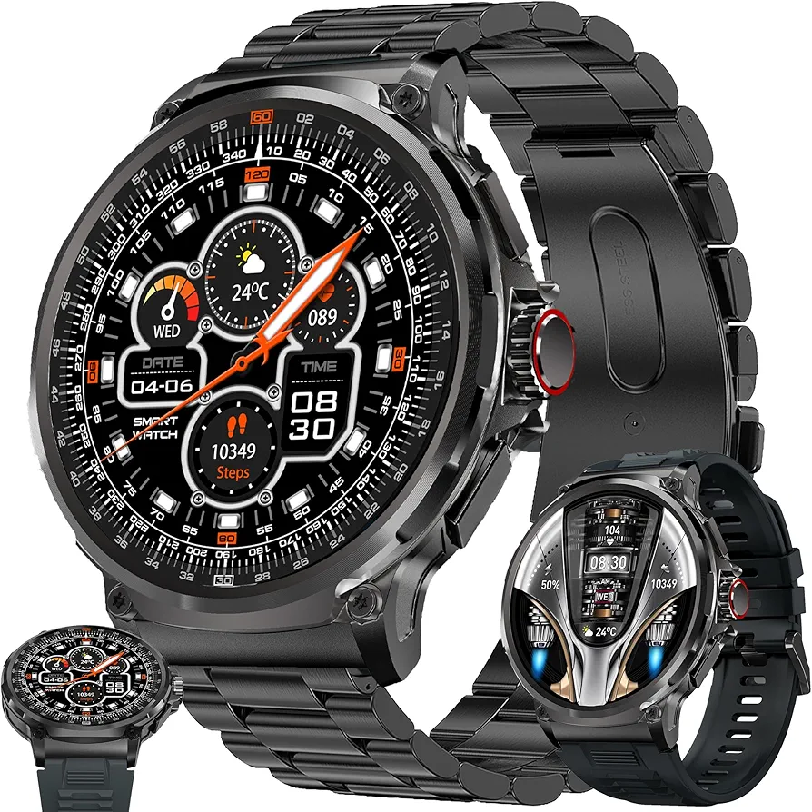 Smart Watches for Men(Answer/Make Call) , 710mAh Battery, 1.85" Round Big Screen Fitness Tracker with Blood Pressure/Heart Rate Monitor, IP68 Waterproof Fitness Watch for Android/iOS Phones (Black)