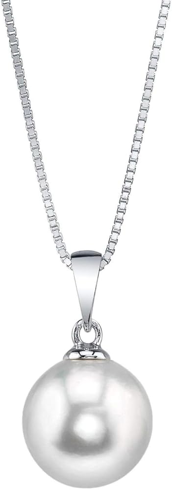 The Pearl Source White Freshwater Pearl Pendant Sydney Necklace for Women - Cultured Pearl Necklace | Single Pearl Necklace for Women with 925 Sterling Silver Chain Pearl Gifts for Christmas, Holidays and Anniversary
